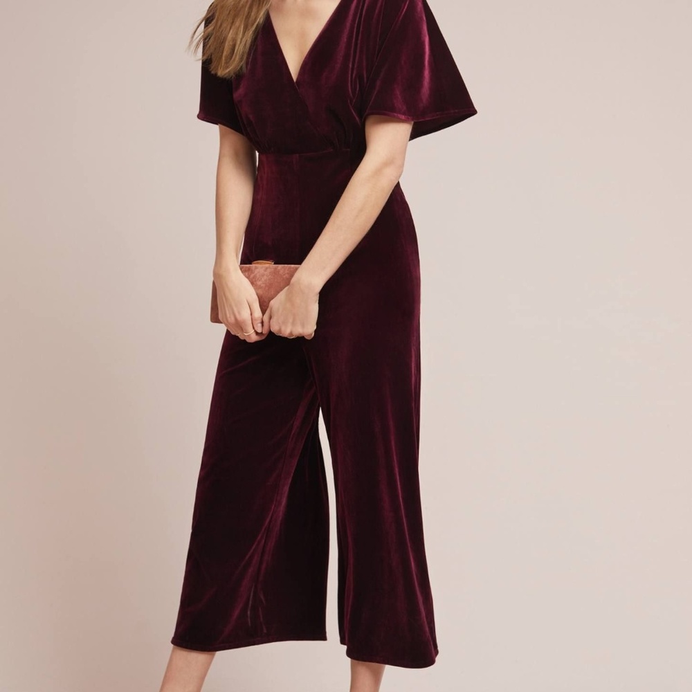 Anthropologie Luna Velvet Jumpsuit By Greylin